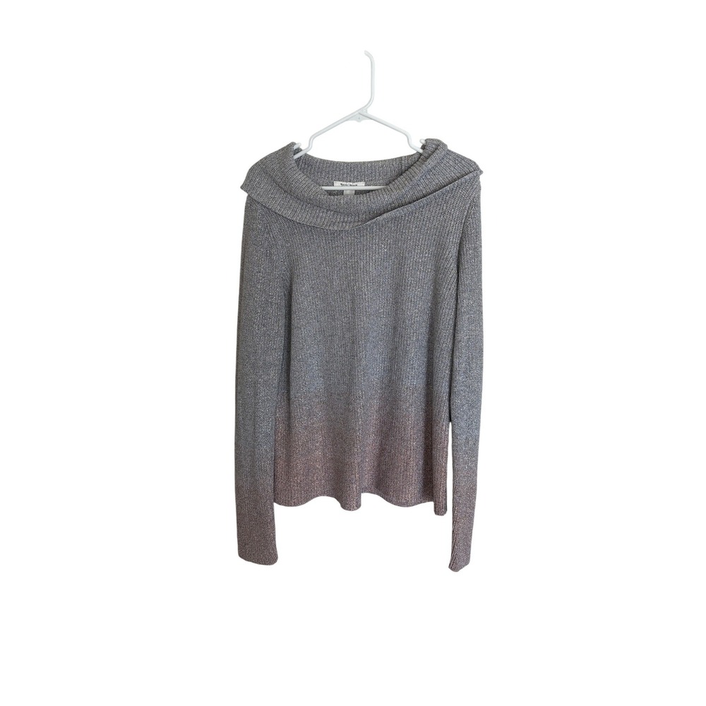 WHBM Womens XL Gray Pink Ombre Metallic Cowl Neck Sweater Cotton Blend